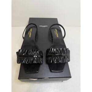 Saint Laurent Black Patent Ruffle Slide Sandals Women’s EU 36 New